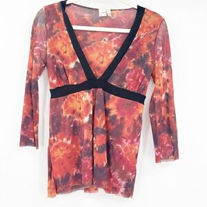 Sweet Pea Womens Y2K Fairycore Tie Dye Floral Sheer Mesh Festival Babydoll Top S